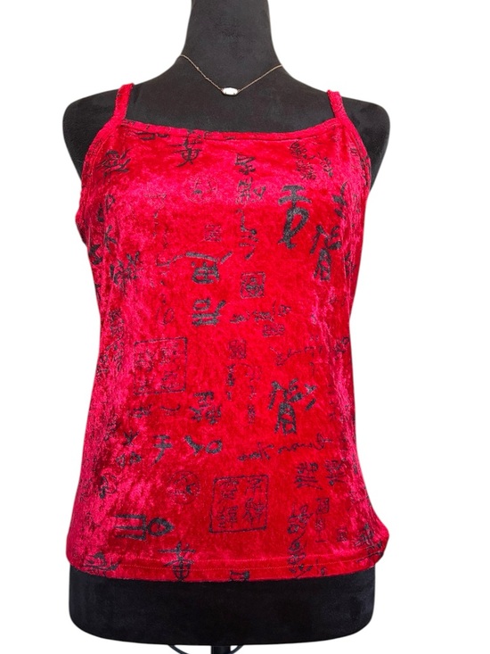 One blonde one brunette Tops - Red Velvet Asian-Inspired Sleeveless Spaghetti Strap Tank Top Y2K 90s